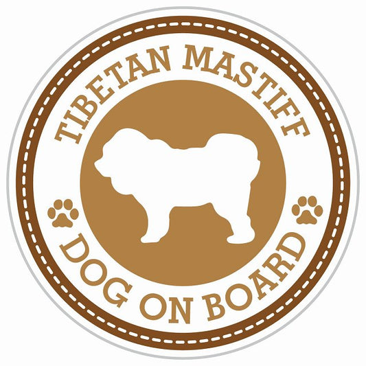 Dog on board TIBETAN MASTIFF チベタンマスティフ ブラウン 肉球マーク 直径13cm 丸型 シール カーステッカー