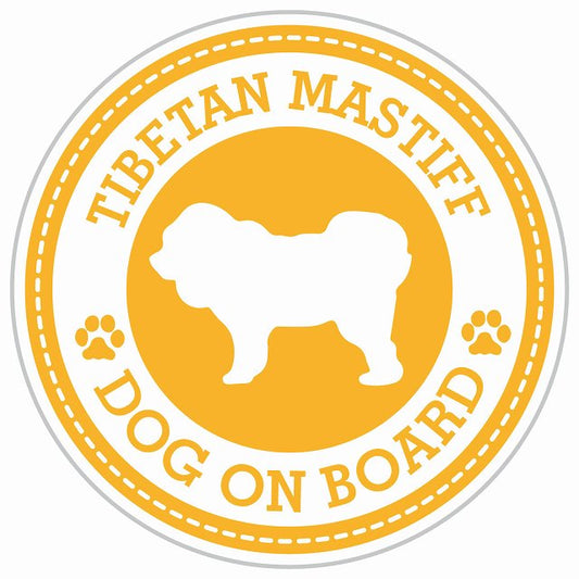 Dog on board TIBETAN MASTIFF チベタンマスティフ イエロー 肉球マーク 直径13cm 丸型 シール カーステッカー