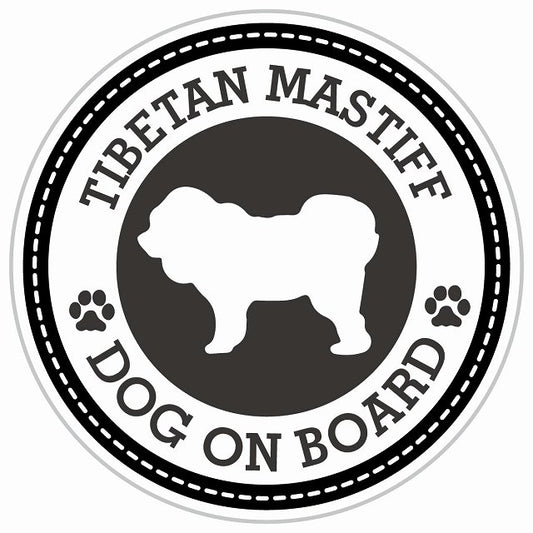 Dog on board TIBETAN MASTIFF チベタンマスティフ ブラック 肉球マーク 直径13cm 丸型 シール カーステッカー