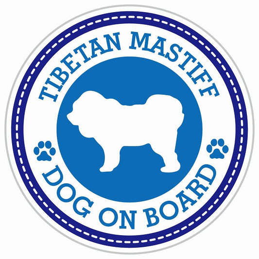 Dog on board TIBETAN MASTIFF チベタンマスティフ ブルー 肉球マーク 直径13cm 丸型 シール カーステッカー
