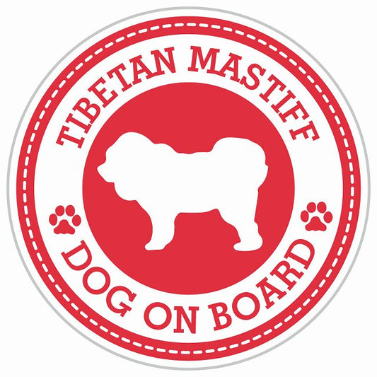 Dog on board TIBETAN MASTIFF チベタンマスティフ レッド 肉球マーク 直径13cm 丸型 シール カーステッカー