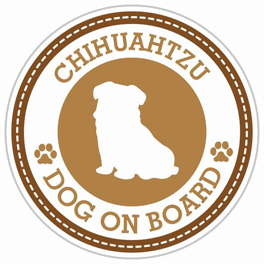 Dog on board CHIHUAHTZU チワズー ブラウン 肉球マーク 直径13cm 丸型 シール カーステッカー