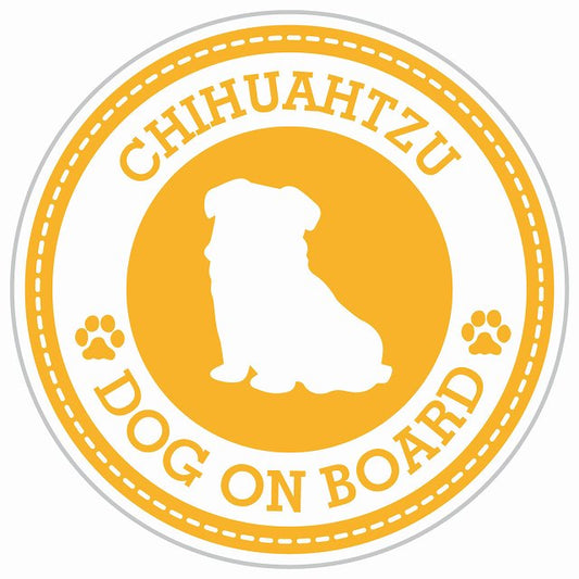 Dog on board CHIHUAHTZU チワズー イエロー 肉球マーク 直径13cm 丸型 シール カーステッカー