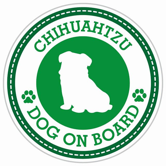 Dog on board CHIHUAHTZU チワズー グリーン 肉球マーク 直径13cm 丸型 シール カーステッカー
