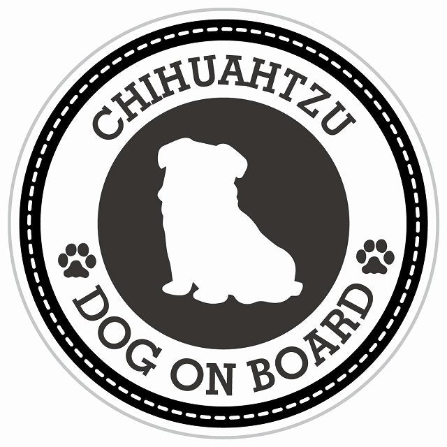 Dog on board CHIHUAHTZU チワズー ブラック 肉球マーク 直径13cm 丸型 シール カーステッカー