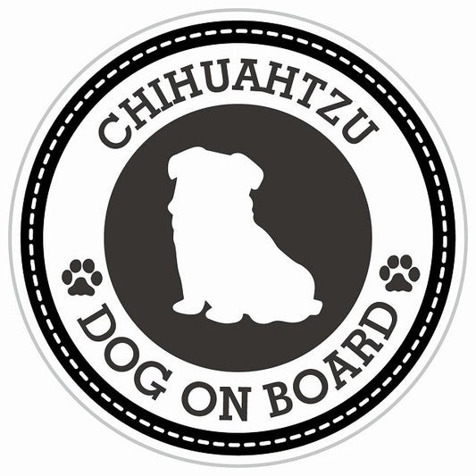 Dog on board CHIHUAHTZU チワズー ブラック 肉球マーク 直径13cm 丸型 シール カーステッカー