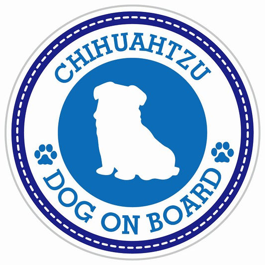Dog on board CHIHUAHTZU チワズー ブルー 肉球マーク 直径13cm 丸型 シール カーステッカー