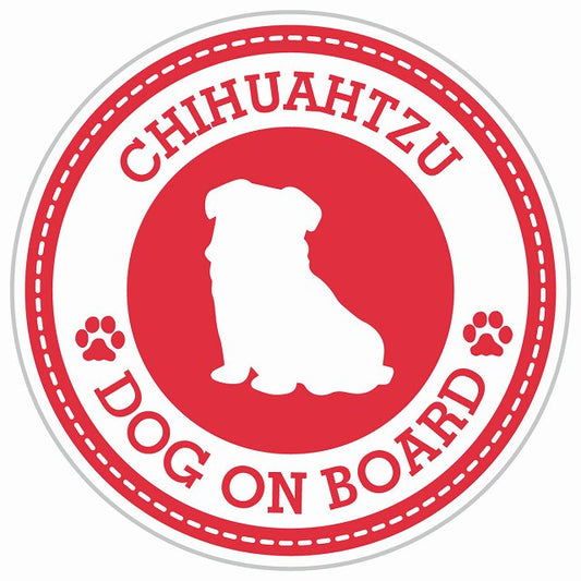 Dog on board CHIHUAHTZU チワズー レッド 肉球マーク 直径13cm 丸型 シール カーステッカー