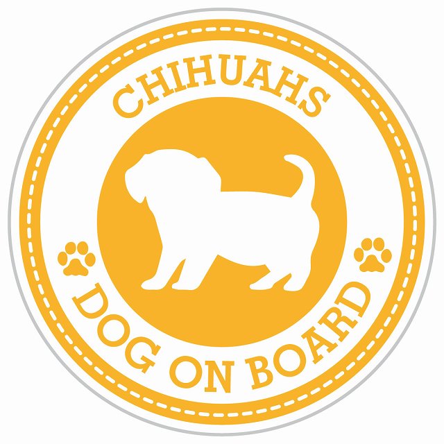 Dog on board CHIHUAHS チワックス イエロー 肉球マーク 直径13cm 丸型 シール カーステッカー