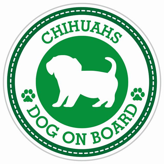 Dog on board CHIHUAHS チワックス グリーン 肉球マーク 直径13cm 丸型 シール カーステッカー