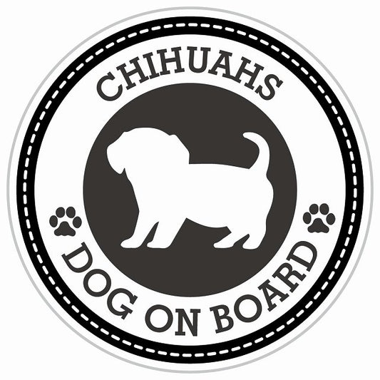Dog on board CHIHUAHS チワックス ブラック 肉球マーク 直径13cm 丸型 シール カーステッカー