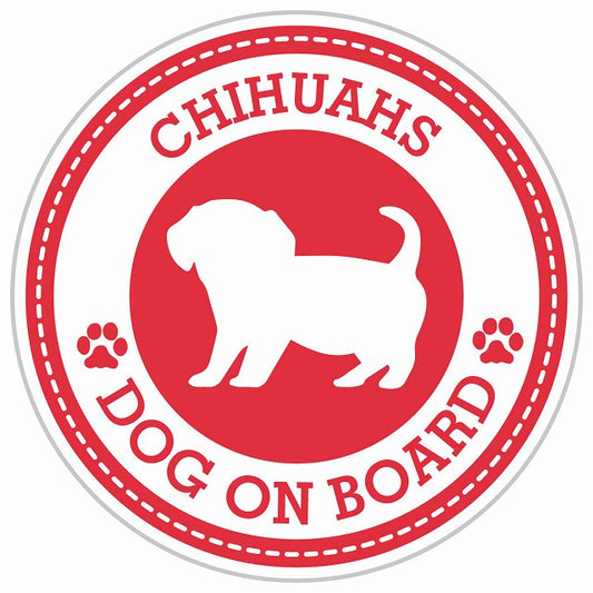 Dog on board CHIHUAHS チワックス レッド 肉球マーク 直径13cm 丸型 シール カーステッカー