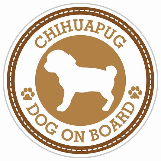 Dog on board CHIHUAPUG チワパグ ブラウン 肉球マーク 直径13cm 丸型 シール カーステッカー