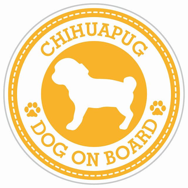 Dog on board CHIHUAPUG チワパグ イエロー 肉球マーク 直径13cm 丸型 シール カーステッカー