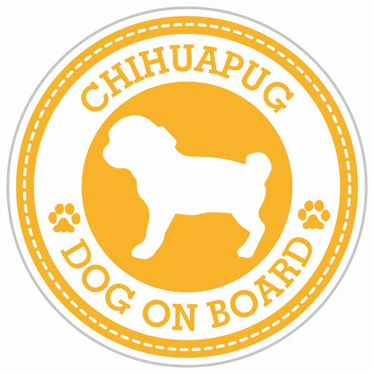 Dog on board CHIHUAPUG チワパグ イエロー 肉球マーク 直径13cm 丸型 シール カーステッカー
