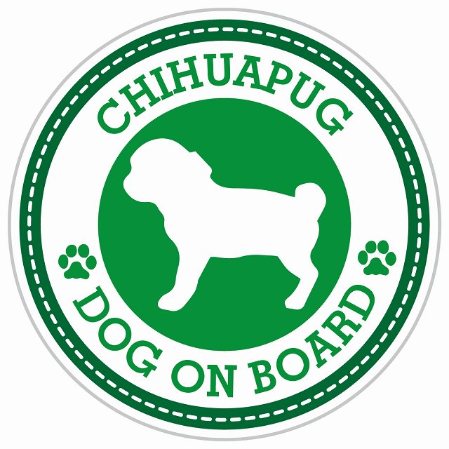 Dog on board CHIHUAPUG チワパグ グリーン 肉球マーク 直径13cm 丸型 シール カーステッカー