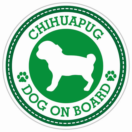 Dog on board CHIHUAPUG チワパグ グリーン 肉球マーク 直径13cm 丸型 シール カーステッカー