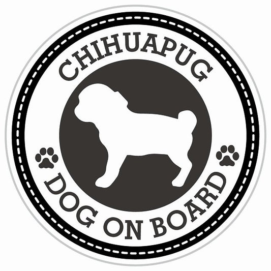 Dog on board CHIHUAPUG チワパグ ブラック 肉球マーク 直径13cm 丸型 シール カーステッカー