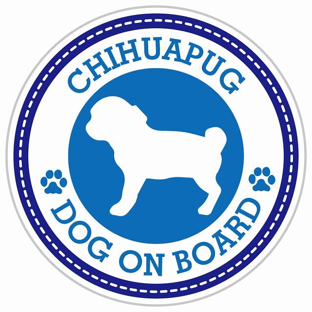 Dog on board CHIHUAPUG チワパグ ブルー 肉球マーク 直径13cm 丸型 シール カーステッカー
