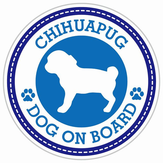 Dog on board CHIHUAPUG チワパグ ブルー 肉球マーク 直径13cm 丸型 シール カーステッカー