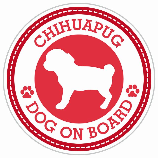 Dog on board CHIHUAPUG チワパグ レッド 肉球マーク 直径13cm 丸型 シール カーステッカー