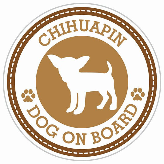 Dog on board CHIHUAPIN チワピン ブラウン 肉球マーク 直径13cm 丸型 シール カーステッカー