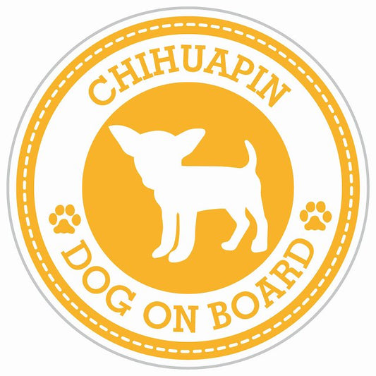 Dog on board CHIHUAPIN チワピン イエロー 肉球マーク 直径13cm 丸型 シール カーステッカー