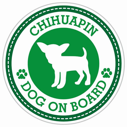 Dog on board CHIHUAPIN チワピン グリーン 肉球マーク 直径13cm 丸型 シール カーステッカー