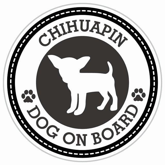 Dog on board CHIHUAPIN チワピン ブラック 肉球マーク 直径13cm 丸型 シール カーステッカー