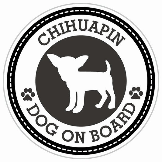 Dog on board CHIHUAPIN チワピン ブラック 肉球マーク 直径13cm 丸型 シール カーステッカー