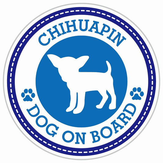 Dog on board CHIHUAPIN チワピン ブルー 肉球マーク 直径13cm 丸型 シール カーステッカー