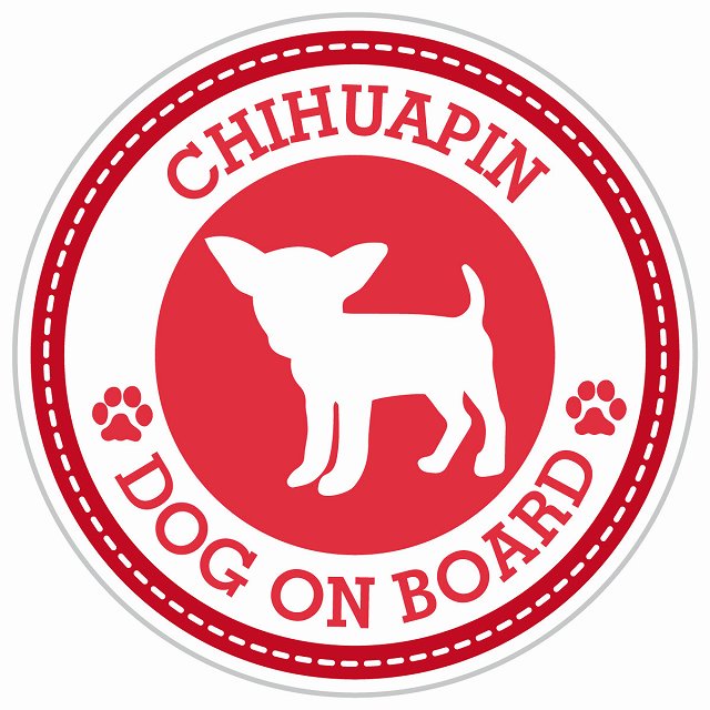 Dog on board CHIHUAPIN チワピン レッド 肉球マーク 直径13cm 丸型 シール カーステッカー