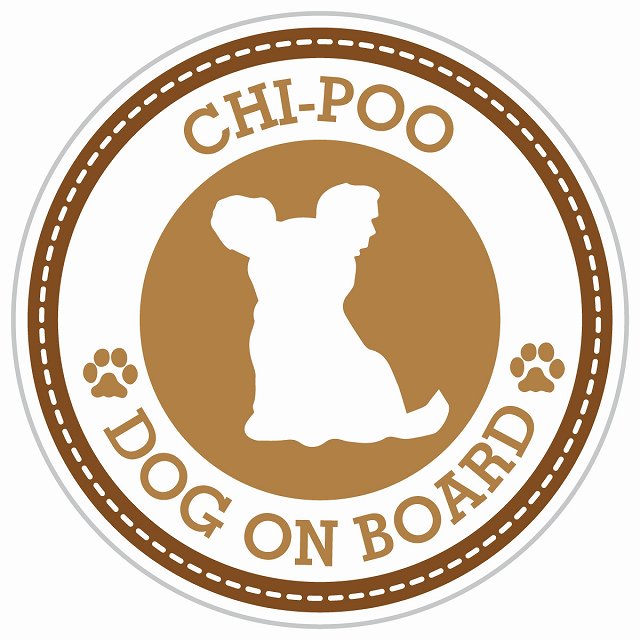 Dog on board CHI-POO チワプー ブラウン 肉球マーク 直径13cm 丸型 シール カーステッカー