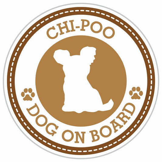 Dog on board CHI-POO チワプー ブラウン 肉球マーク 直径13cm 丸型 シール カーステッカー