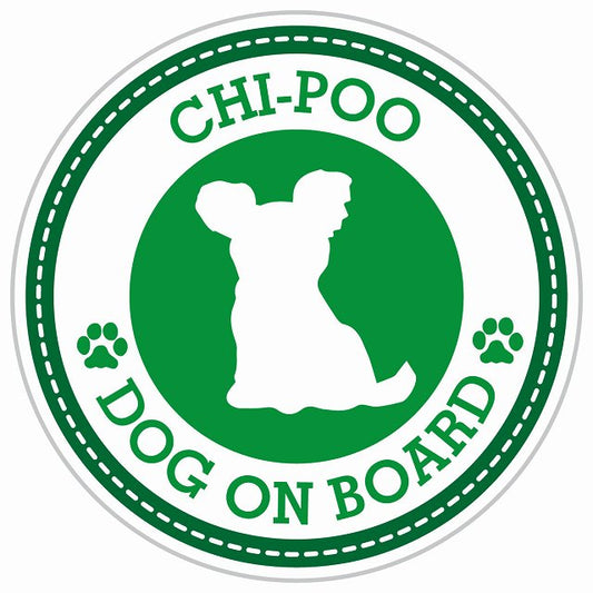 Dog on board CHI-POO チワプー グリーン 肉球マーク 直径13cm 丸型 シール カーステッカー