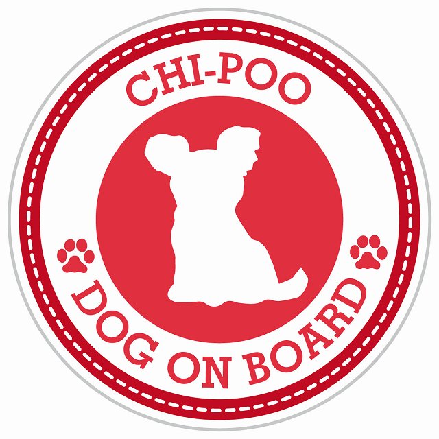 Dog on board CHI-POO チワプー レッド 肉球マーク 直径13cm 丸型 シール カーステッカー