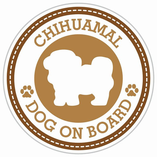 Dog on board CHIHUAMAL チワマル ブラウン 肉球マーク 直径13cm 丸型 シール カーステッカー