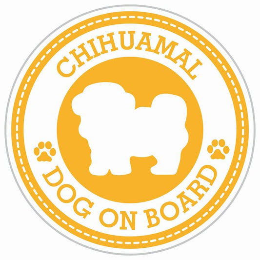 Dog on board CHIHUAMAL チワマル イエロー 肉球マーク 直径13cm 丸型 シール カーステッカー