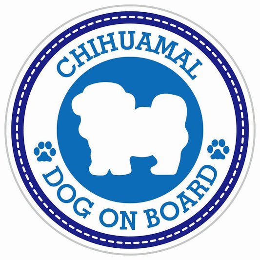 Dog on board CHIHUAMAL チワマル ブルー 肉球マーク 直径13cm 丸型 シール カーステッカー