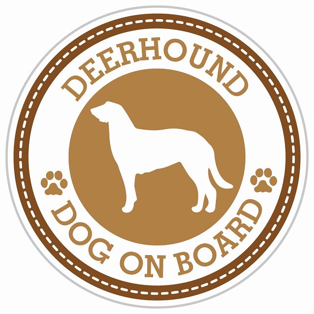 Dog on board DEERHOUND ディアハウンド ブラウン 肉球マーク 直径13cm 丸型 シール カーステッカー