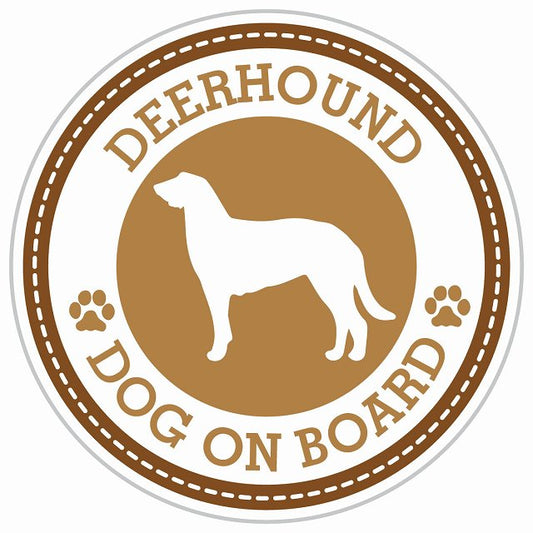 Dog on board DEERHOUND ディアハウンド ブラウン 肉球マーク 直径13cm 丸型 シール カーステッカー