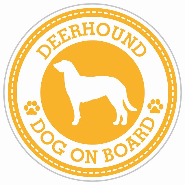 Dog on board DEERHOUND ディアハウンド イエロー 肉球マーク 直径13cm 丸型 シール カーステッカー