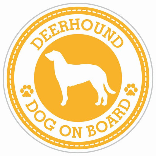 Dog on board DEERHOUND ディアハウンド イエロー 肉球マーク 直径13cm 丸型 シール カーステッカー