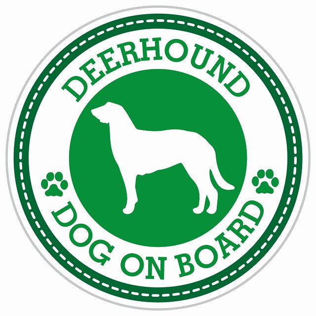 Dog on board DEERHOUND ディアハウンド グリーン 肉球マーク 直径13cm 丸型 シール カーステッカー