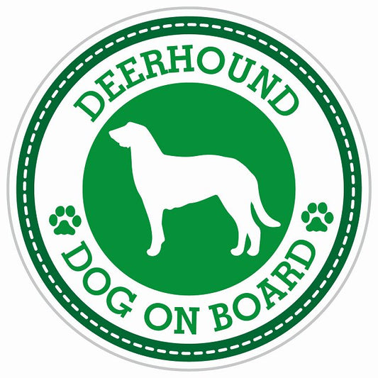 Dog on board DEERHOUND ディアハウンド グリーン 肉球マーク 直径13cm 丸型 シール カーステッカー