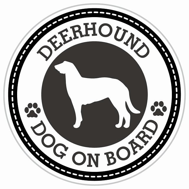 Dog on board DEERHOUND ディアハウンド ブラック 肉球マーク 直径13cm 丸型 シール カーステッカー