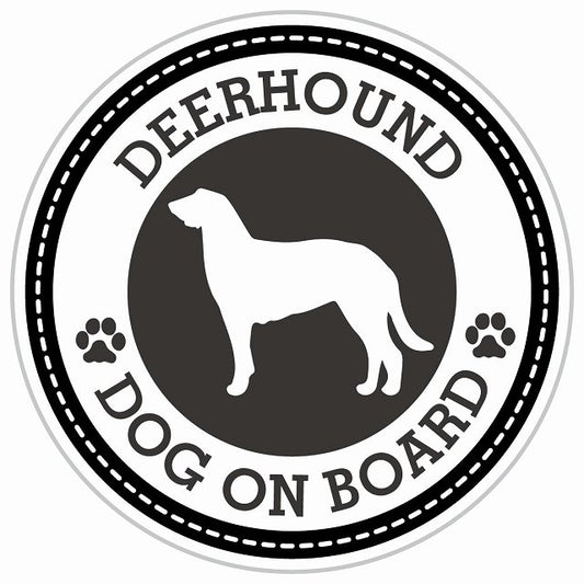 Dog on board DEERHOUND ディアハウンド ブラック 肉球マーク 直径13cm 丸型 シール カーステッカー