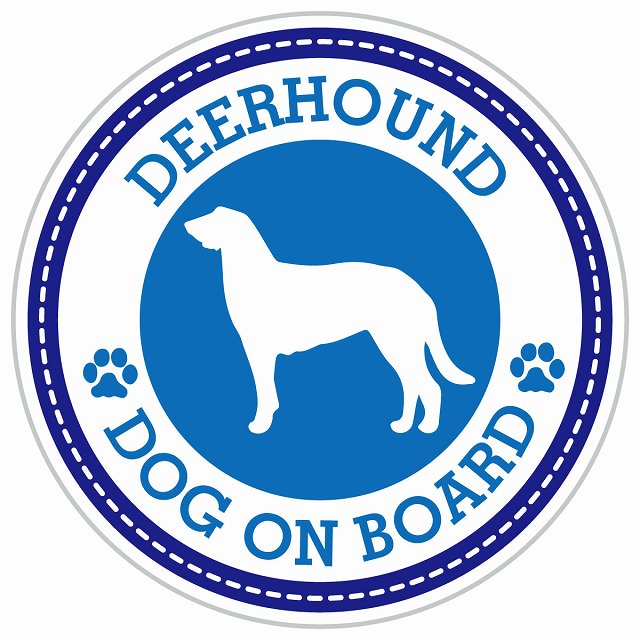 Dog on board DEERHOUND ディアハウンド ブルー 肉球マーク 直径13cm 丸型 シール カーステッカー