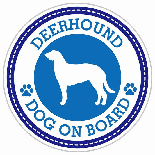 Dog on board DEERHOUND ディアハウンド ブルー 肉球マーク 直径13cm 丸型 シール カーステッカー