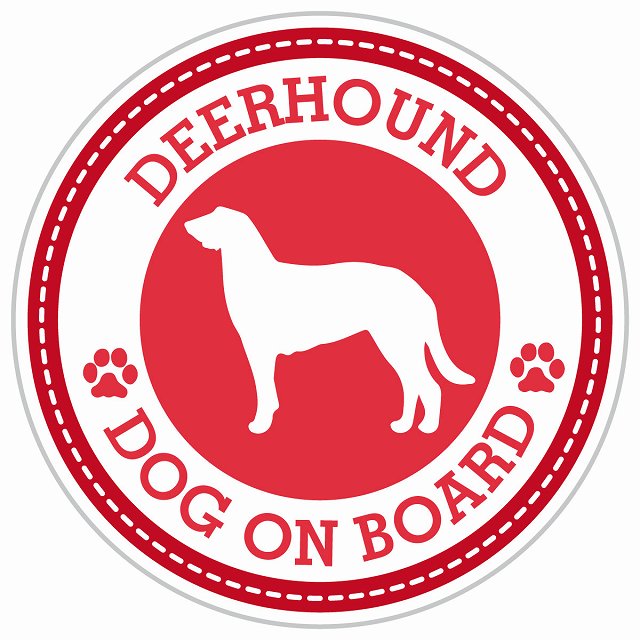 Dog on board DEERHOUND ディアハウンド レッド 肉球マーク 直径13cm 丸型 シール カーステッカー